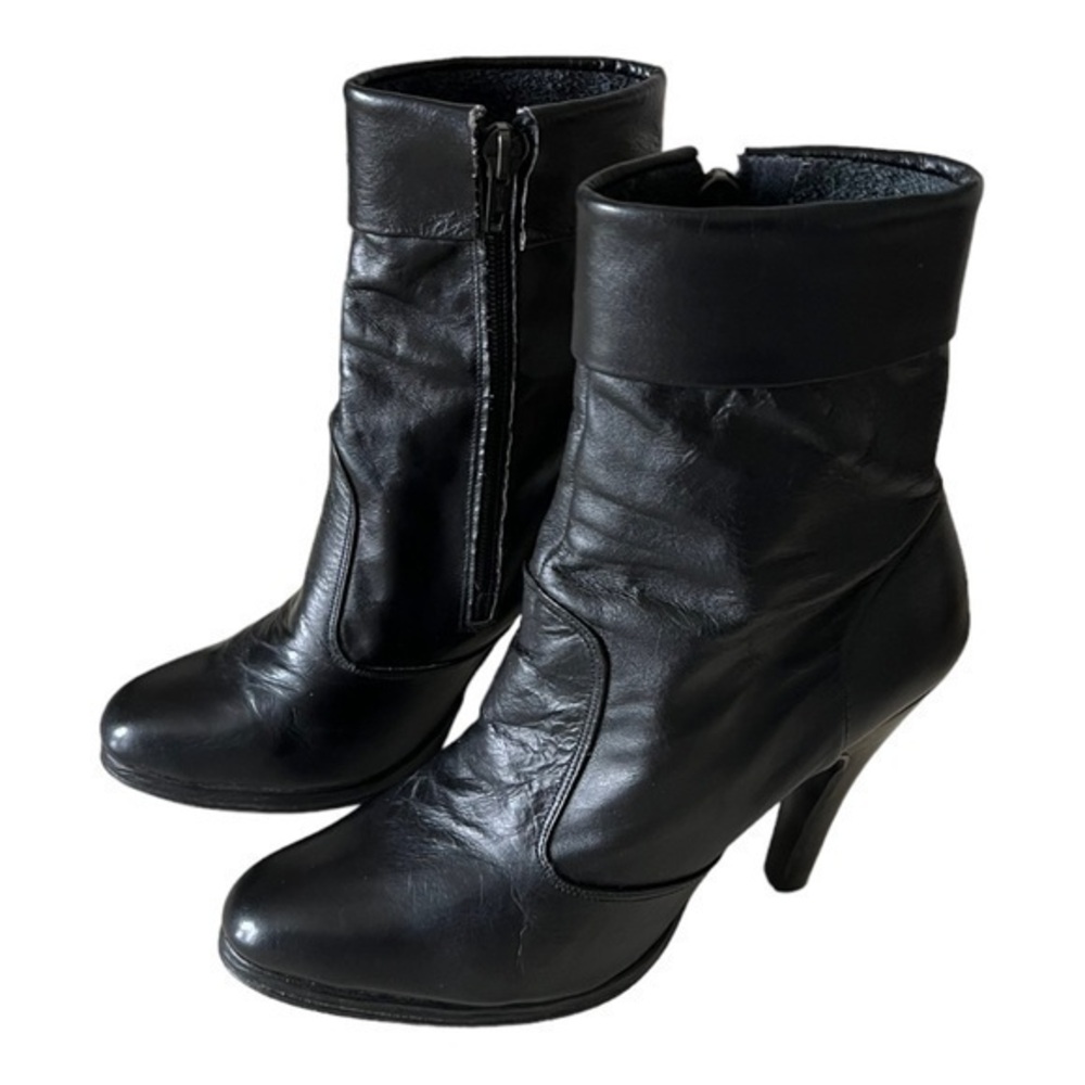 Black Italian Genuine Leather Ankle Booties Size 6